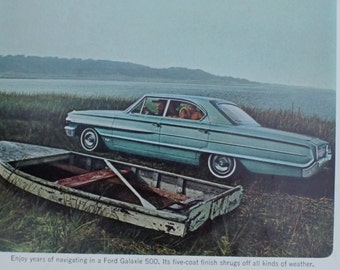 1964 Ford Galaxie 500 Magazine Advertisement/vintage ad/automotive art/automobile decor/automobilia/cool men's gift/convertible/1960's