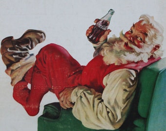 1958 Coca Cola Santa Claus Ad -Coke -terrier -vintage ad-Christmas-pause that refreshes-jolly old Saint Nick-cool men's gift