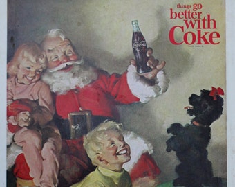 1964 Coca Cola Santa Claus Ad -Coke -poodle -vintage ad-Christmas-pause that refreshes-jolly old Saint Nick-cool men's gift