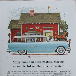 1955 Chevrolet Station Wagon Magazine Advertisement/vintage magazine ad/automotive art/automobile decor/automobilia/cool men's gift/1950's