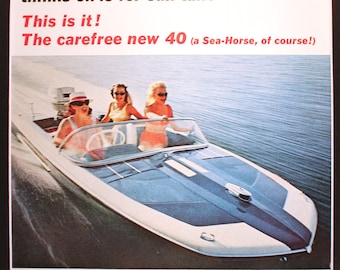 1965 Johnson Sea-Horse Outboard Motor Advertisement/vintage magazine ad/fishing/ skiing/ boating/cool men's gift/1960's