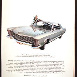 Anuncio de revista Buick Riviera 1965/anuncio de revista vintage/arte automotriz/decoración automotriz/automobilia/regalo genial para hombres/década de 1960