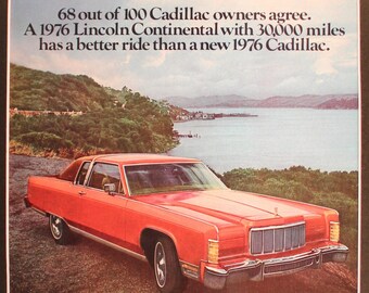 1976 Lincoln Continental Magazine Advertisement/vintage ad/automotive art/