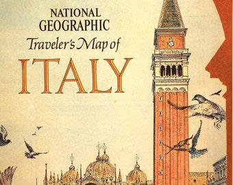 Italy Traveler&#39;s Map/ vintage map/ Italy/ National Geographic/ Cartography/ maps/ Rome/ Italian/ Etruscans /Romans/ Italian History