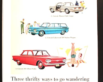 1961 Chevrolet Corvair Magazine Advertisement/vintage magazine ad/unsafe at any speed/automobile decor/automobilia/cool men's gift/1960's