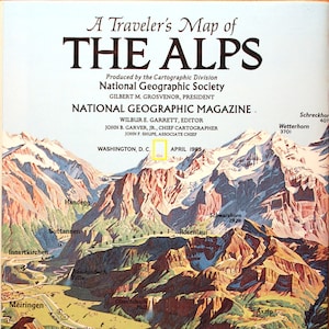 Alpen Vintage Landkarte und Reiseführer/ Kartographie/ Landkarten/ National Geographic/ Bayern/ Matterhorn/ Alpentouren/ Dolomiten/ Schweizer Alpen