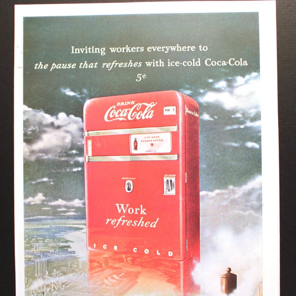 1949 Coca-Cola "Inviting Workers" Magazine Advertisement/Vintage ad /retro ads/1940s/Coke/Coca Cola/cool men's gift/ Pause that refreshes