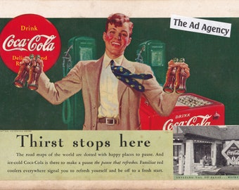 1939 Coca Cola "Thirst Stops Here" Ad -Coke /vintage ad / "The pause that refreshes"/cool men's gift/ cool women's gift