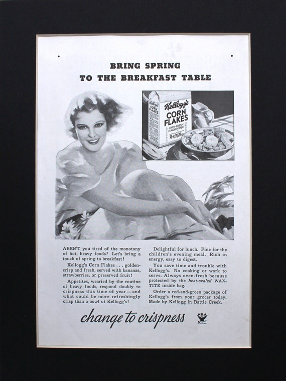 1934 Kelloggs Corn Flakes Magazine Advertisement -vintage