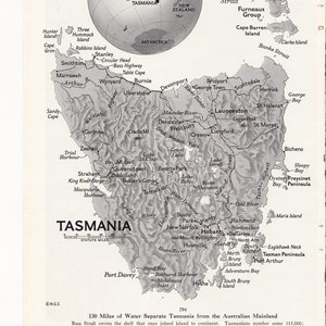 Vintage Karte von Tasmanien/ Vintage Map, Kartographie/ Vintage Karte/ Vintage Karte/ Landkarte von Australien/ Hobart / Australien