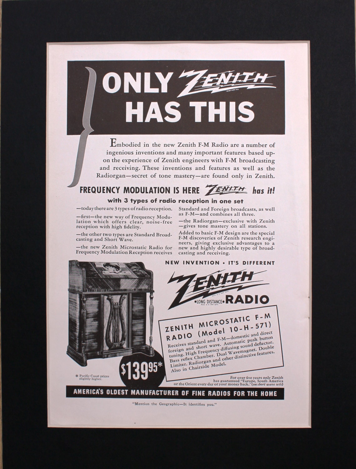1940 Zenith Electrostatic Radio Magazine Advertisement/Vintage Etsy