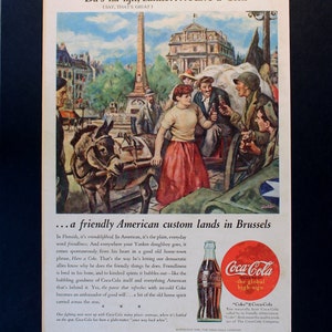 1945 Coca-Cola Magazine Advertisement/Vintage advertising/retro ads/1940s/Coke/Coca Cola/cool men&#39;s gift/pause that refreshes/Brussels/WW II