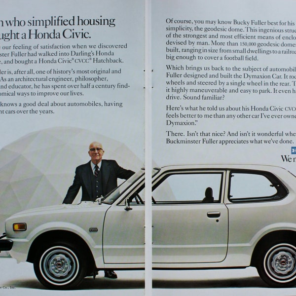 1978 Honda Buckminster Fuller Ad 1978 -Magazine advertisement /Vintage ad/ Cool Men's gift/ automobile/ 1970's/ Honda/ Geodesic Dome