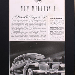 1941 Mercury 8 Magazine Advertisement -vintage magazine advertising/automotive art/automobile decor/automobilia/cool men's gift
