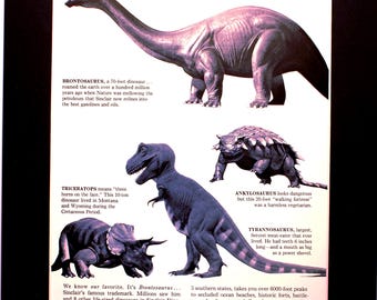 1965 Sinclair Oil Dinosaur Magazine Advertisement/vintage magazine advertising/automotive art/automobile decor/automobilia/cool men's gift