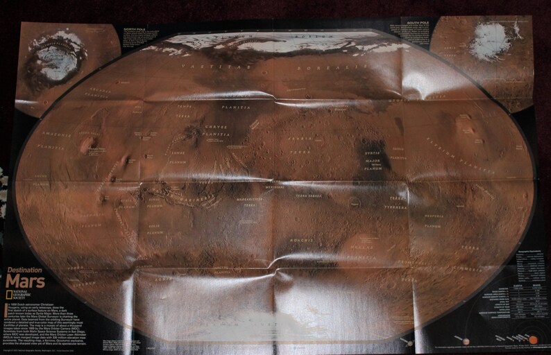 Mars Revealed Vintage Mapchart/ National Geographic/ Solar System