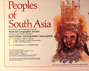 Peoples of South Asia Vintage map/ National Geographic/ Cartography/ maps/ India/ Pakistan/ Bangladesh/ Burma/ Sri Lanka/ Nepal/ Afghanistan