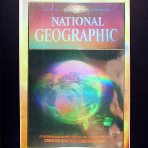 Holographic cover 1988  National Geographic Cover/ Magazine/vintage magazine photographic art/cool men&#39;s gift/ earth/ globe