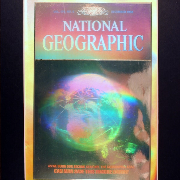 Holographic cover 1988  National Geographic Cover/ Magazine/vintage magazine photographic art/cool men's gift/ earth/ globe