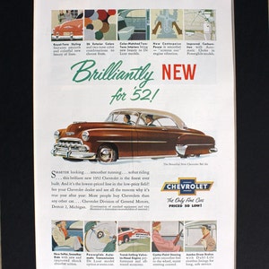1952 Chevrolet Magazine Advertisement/vintage magazine advertising/automotive art/automobile decor/automobilia/cool men's gift