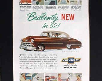 1952 Chevrolet Magazine Advertisement/vintage magazine advertising/automotive art/automobile decor/automobilia/cool men's gift
