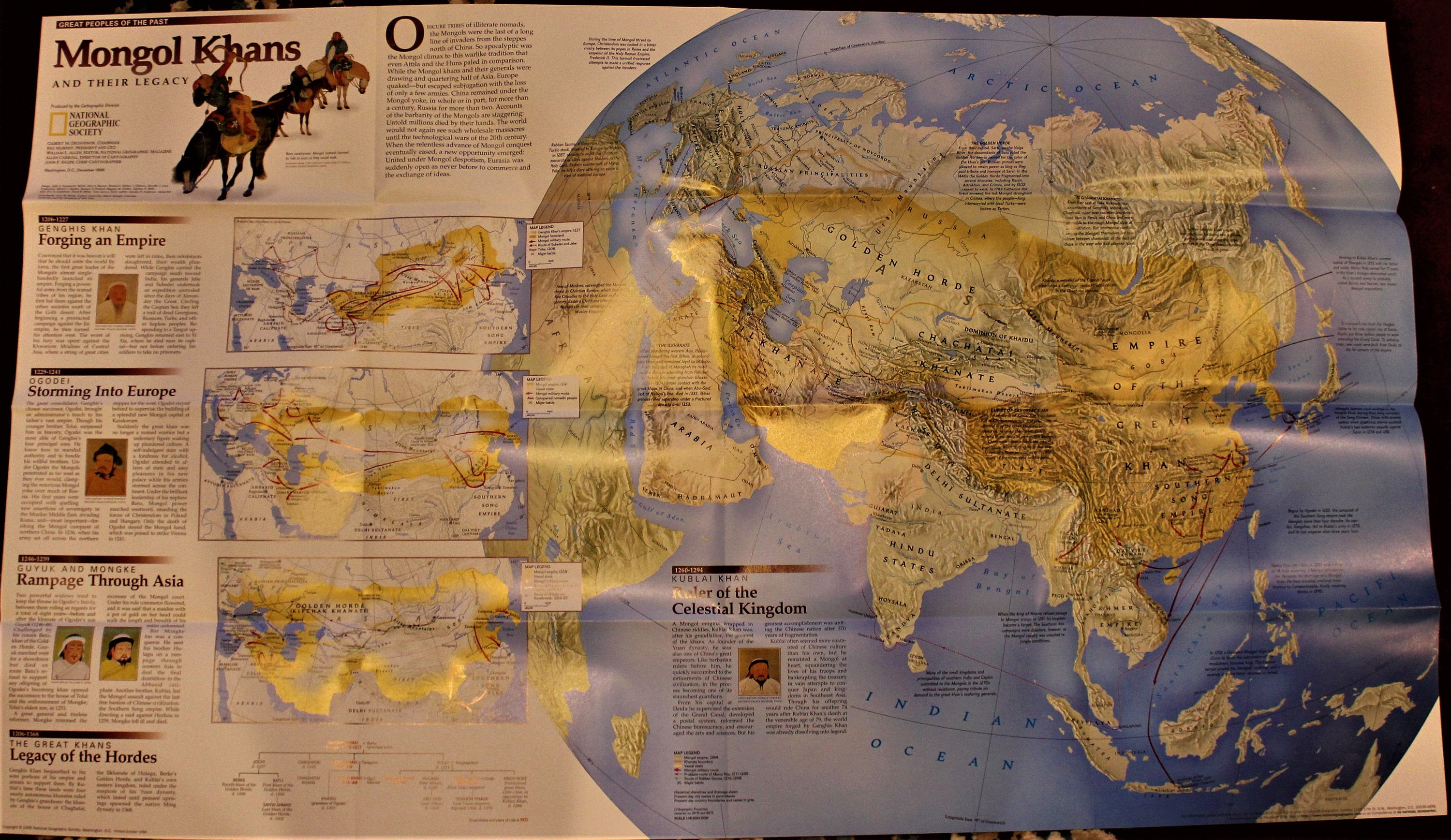 Mongols Vintage Map / National Geographic/ Chinese History