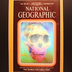 Holographic cover 1985  National Geographic Cover/ Magazine/vintage magazine photographic art/cool men&#39;s gift/ Anthropolgy/ early man/ Taung