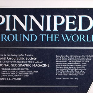 Pinnipeds Rund um die Welt & Antarktis Vintage Landkarte/ National Geographic/ Kartographie/ Landkarten/ Robben/ Seelöwen/ Walross/ Flossenfüßer