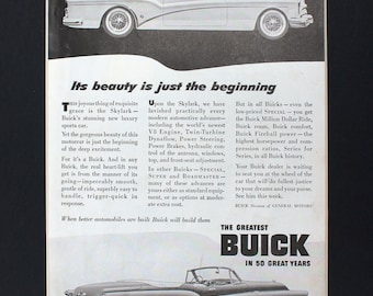 1953 Buick Magazine Advertisement/vintage magazine ad/automotive art/automobile decor/automobilia/cool men's gift/convertible/1950's