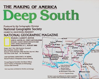 Deep South vintage map/ cartography/ maps/ The Making of America/ Alabama/ Georgia/ Florida/ Mississipi/ Tennessee/ Louisiana/ Arkansas