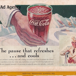 Anuncio de Coca Cola de 1937 &quot;La pausa que refresca... y enfría&quot; - Coca Cola / anuncio vintage / &quot;La pausa que refresca&quot; / regalo genial para hombres / regalo genial para mujeres