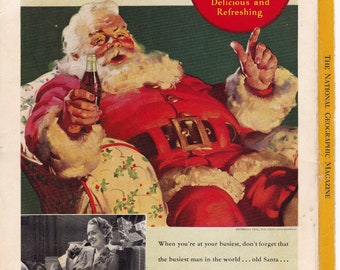 1939 Coca Cola Santa Claus Ad "And the Same to You"/vintage Christmas ad/ "The pause that refreshes" /jolly old Saint Nick/cool men's gift