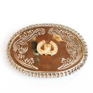 Vintage Silver Rodeo Rhinestone Belt Buckle / Vintage clothing/  Retro fashion/ Cool men&#39;s gift/ metal belt buckle/ Horseshoe belt buckle