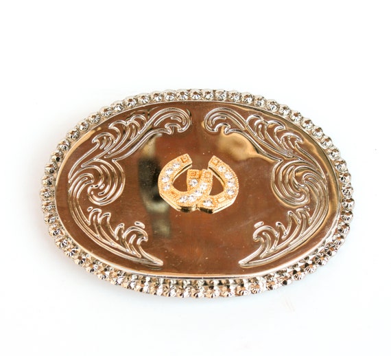 Rhinestone Horseshoe Belt Buckle HORSE SHOE HORSESHOE BLACK WESTERN RHINESTONE SNAP ON BUCKLE  main image 3