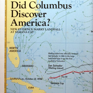 コロンブスはどこでアメリカを発見したのか? ビンテージマップ/地図作成/地図/ナショナルジオグラフィック/サマナケイ/サンサルバドル/バハマ/探検/1492