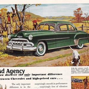 1953 Chevrolet DeLuxe Sport Coupe Magazine Advertisement/vintage magazine automotive art/automobile decor/automobilia/cool men's gift/1950's