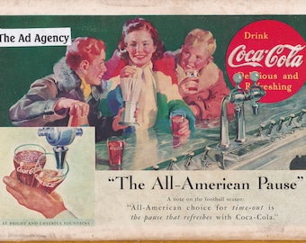 1937 Coca Cola "The All-American Pause" Ad -Coke /vintage ad / Soda Fountain/ "The pause that refreshes"/cool men's gift/ cool women's gift