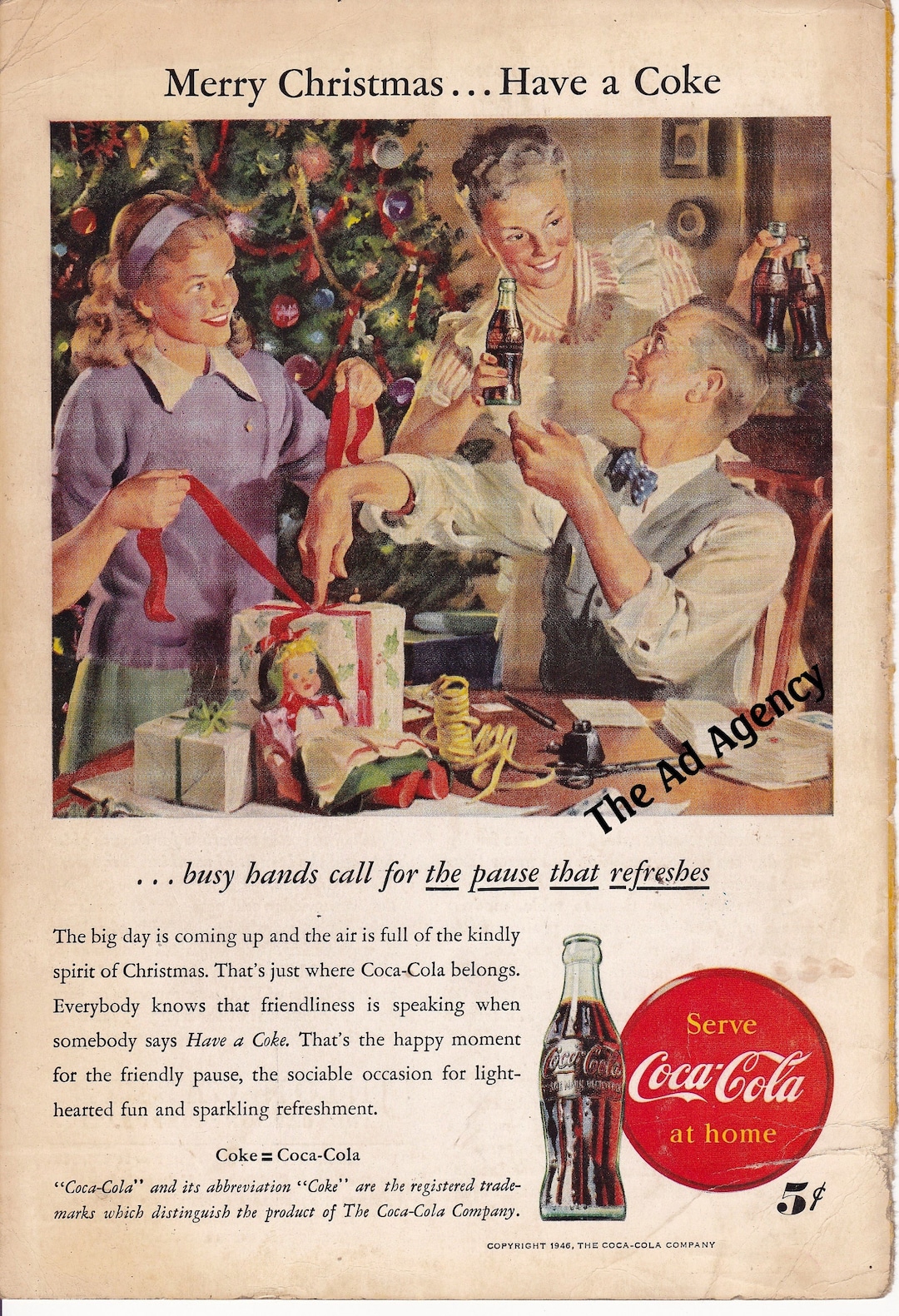 コカ・コーラ サンタクロースクリスマスビンテージオーナメント 1946年コカコーラクリスマス広告 - コーラ /ヴィンテージ広告