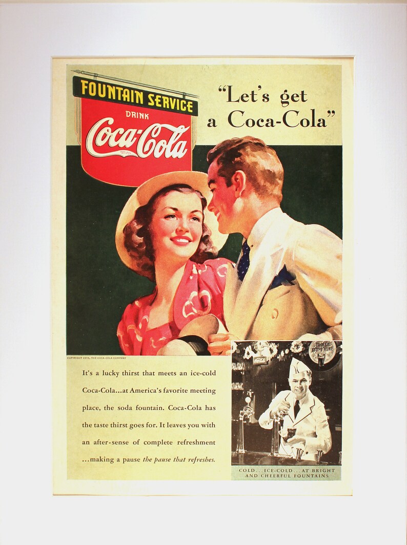 1939 Coca-Cola Let/'s Get a Coca-Cola Magazine Advertisement Vintage advertising 1930/'s Coke cool men/'s gift pause that refreshes