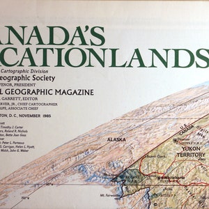 Carte vintage des terres de vacances du Canada/ Toronto/ Ottawa/ Ontario/ Québec/ Montréal/ Vancouver/ Rocheuses canadiennes/ Provinces des Prairies/ Maritimes