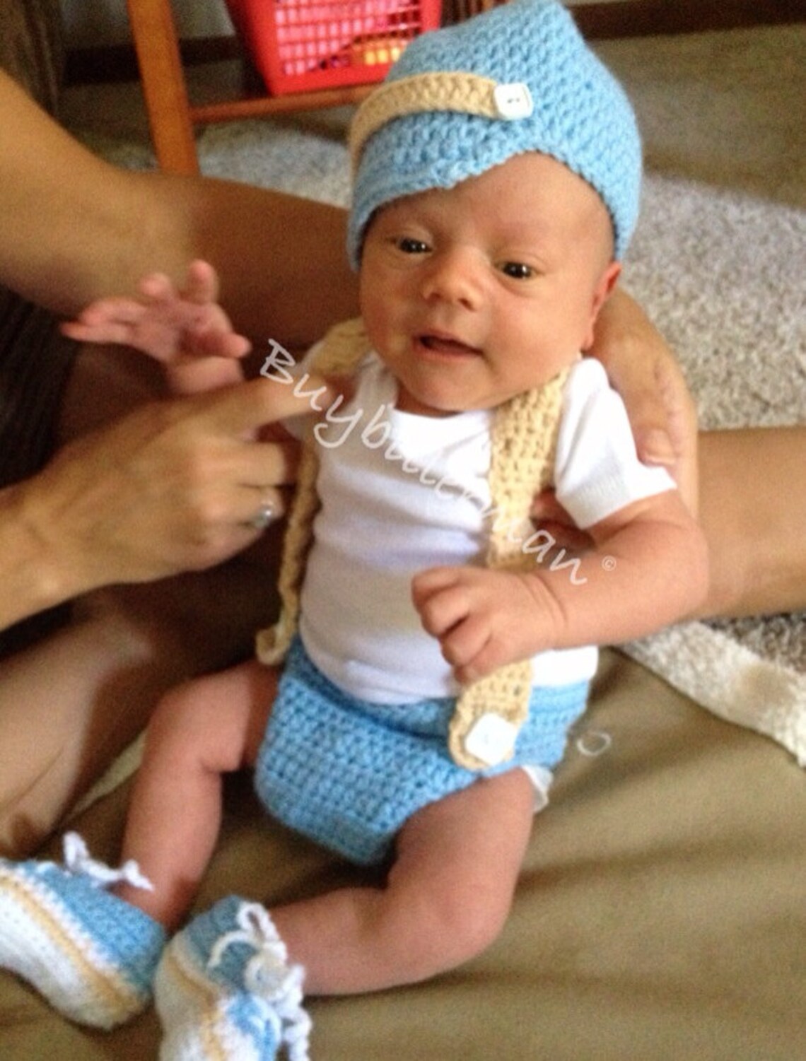 Crocheted Baby Boy Newsboy Hat Suspenders Diaper Cover Set Etsy