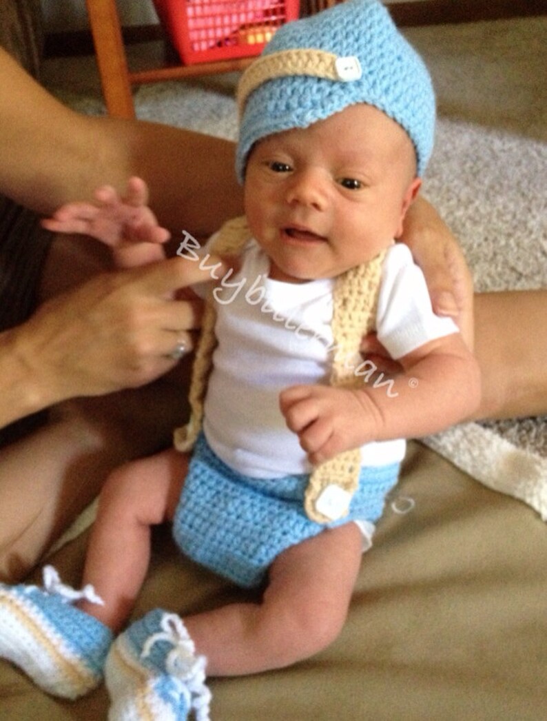 Crocheted Baby Boy Newsboy Hat Suspenders Diaper Cover Set Etsy