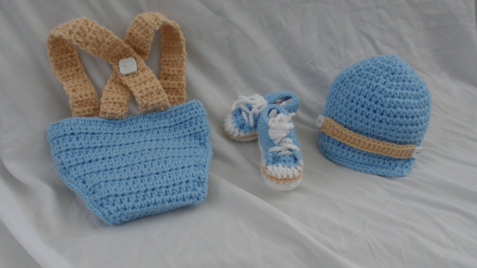 Crocheted Baby Boy Newsboy Hat Suspenders Diaper Cover Set Etsy