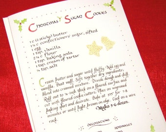 Christmas Sugar Cookies Recipe Card: Calligraphy Art Print
