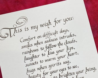 This is my wish for you Calligraphy Print -- 5&quot; x 7&quot; Print -- Wishful, Hopeful, Encouraging quote by Ralph Waldo Emerson