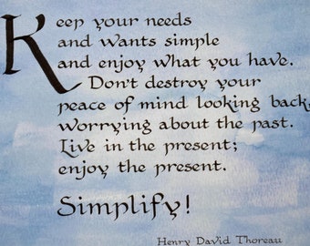 Thoreau Quote Calligraphy Print: Simplify, Enjoy (8x10)