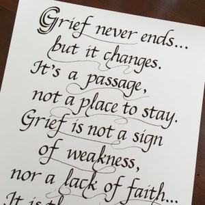 Grief Quote Calligraphy Print -- 8&quot; x 10&quot; Grief Quote, Sympathy Quote, Bereavement