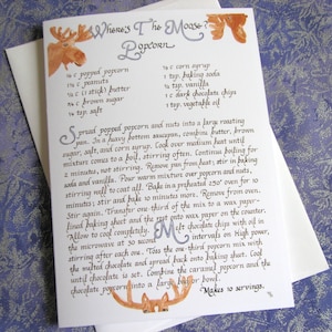 Où est l'orignal ? Carte de recette de pop-corn -- carte d'art de calligraphie de 5 X 7, intérieur vierge, carte de voeux, orignal illustré, orignal ressemblant à Munch