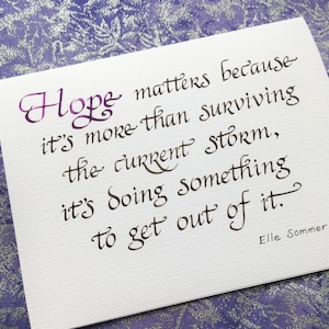 Hope Calligraphy Card (4,25" x 5,5") - Hope Quote Card, kaartformaat 4,25 x 5,5 inch, blanco binnenin, hoop geven, hoop overbrengen in een kaart