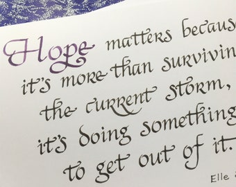 Hope Calligraphy Card (5" x 7") -- Hope Quote Card, card size 5 x 7 inches, blank inside, giving hope, conveying hope in a card